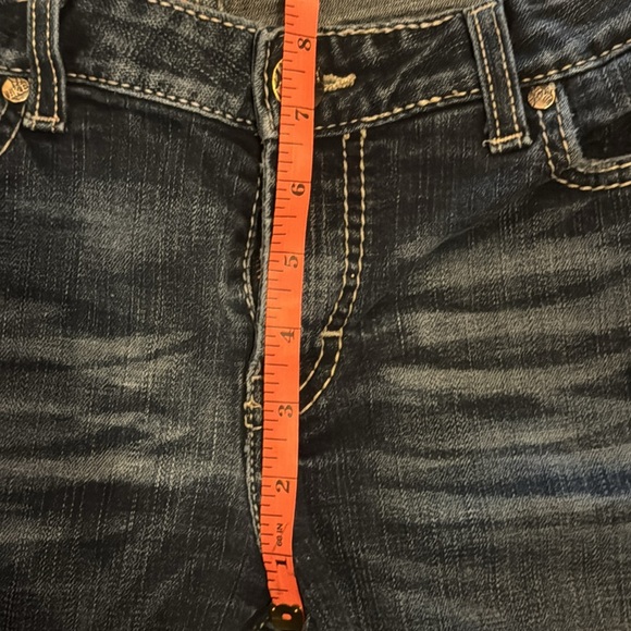 BKE Blue Boot Cut Jeans with Distressing and Embroidered Design - Picture 5 of 6